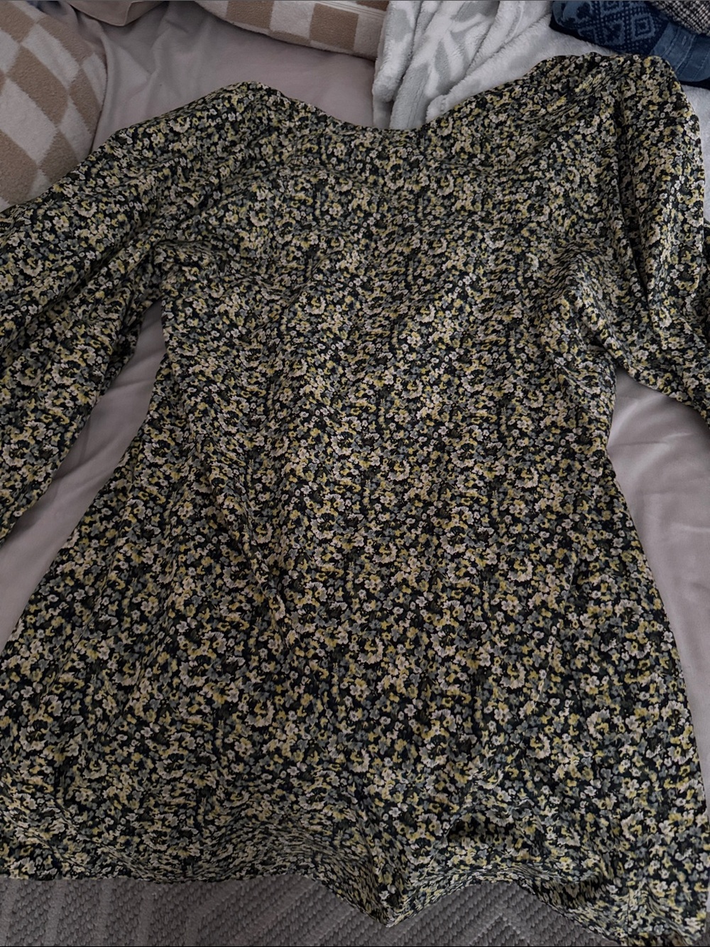 H&M Black Mini Dress with Yellow and White Floral Print